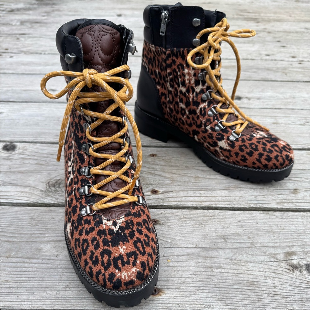 Coach Loren Leopard Print tweed hiking boots
